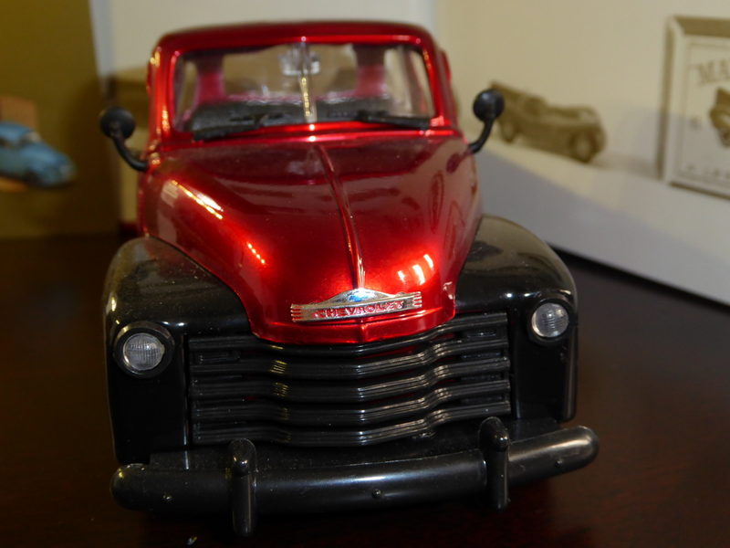 The headlights, front grill, Chevrolet emblem and bumper are separate parts. Have 2 side mirrors. Windshield has molded trim but no silver paint to simulate chrome. Wipers are separate parts.